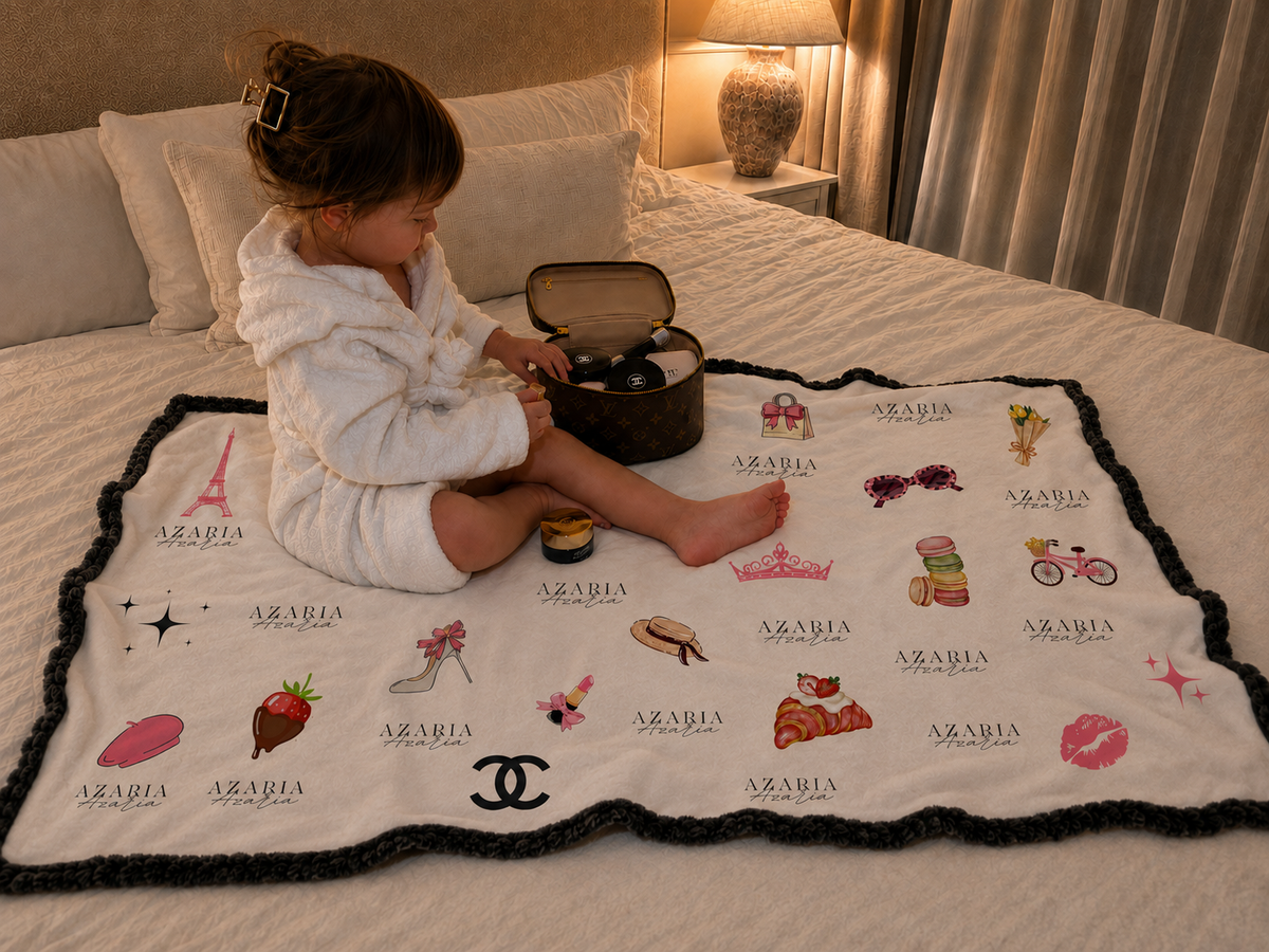 Personalised Black Paris Themed Baby Blankie