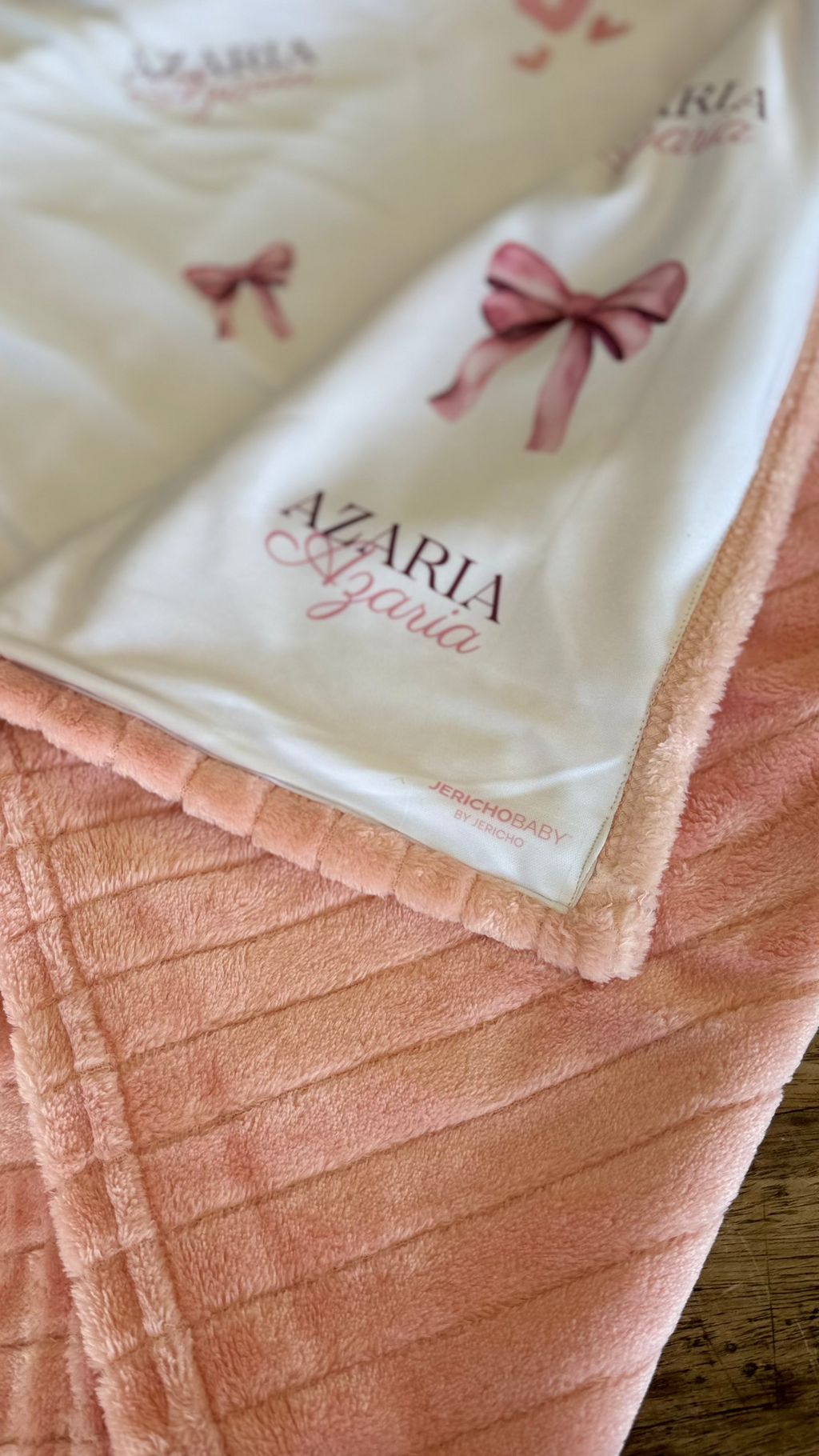 Personalised Pink Bow & Hearts Baby Blankie