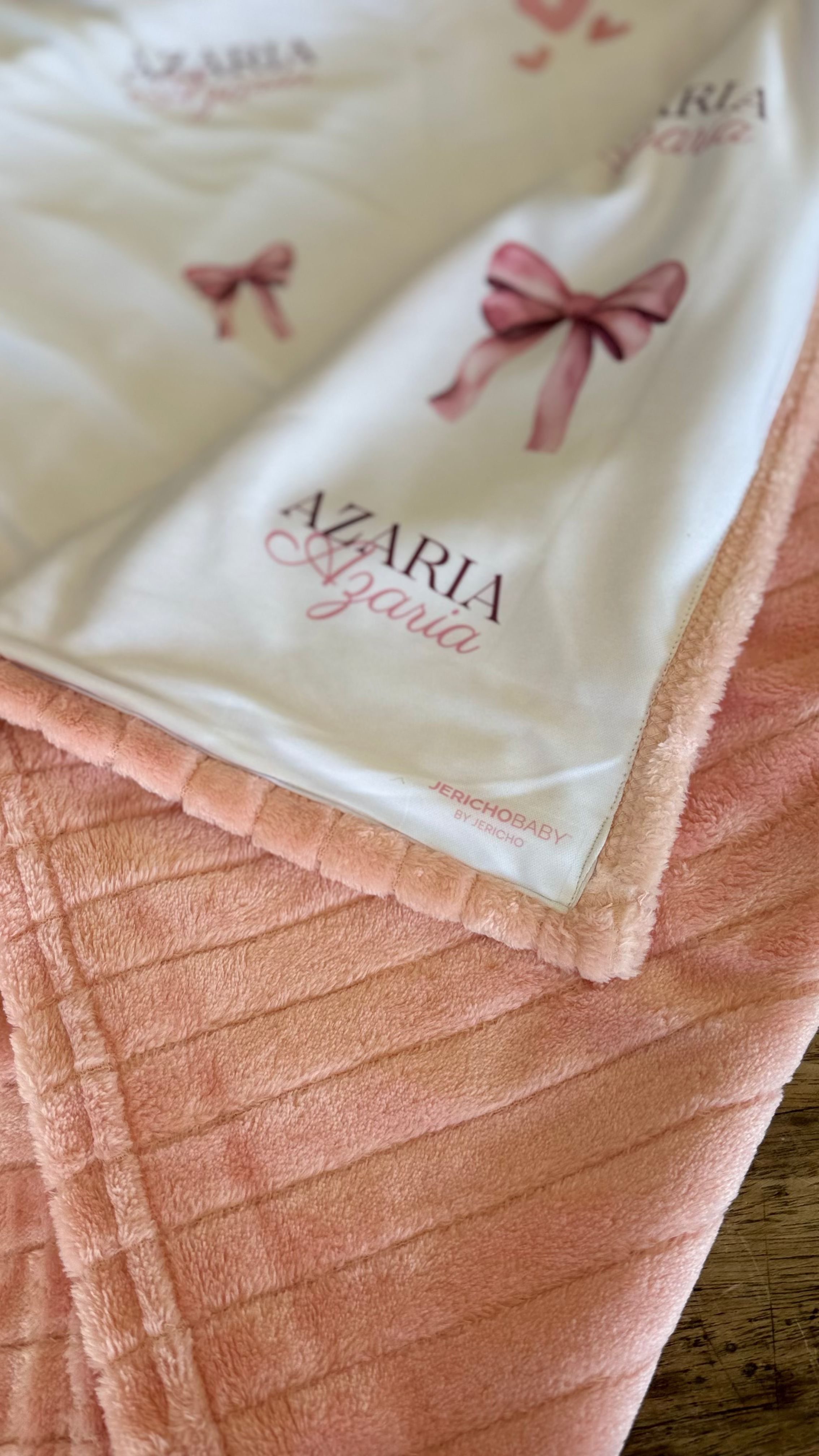 Personalised Pink Bow & Hearts Baby Blankie