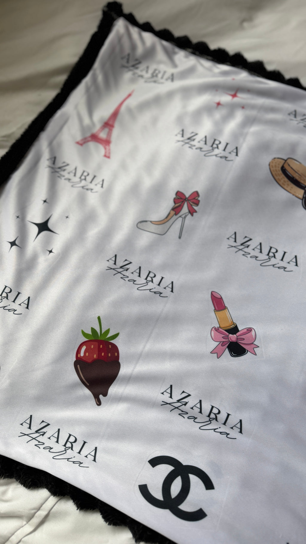 Personalised Black Paris Themed Baby Blankie
