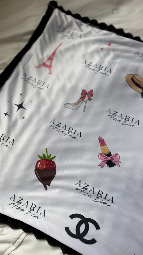 Personalised Black Paris Themed Baby Blankie